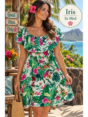 Iris | M | Tropical Floral Off Shoulder Dress